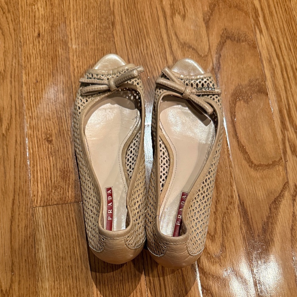 Prada Women's Beige Peep Toe Flats